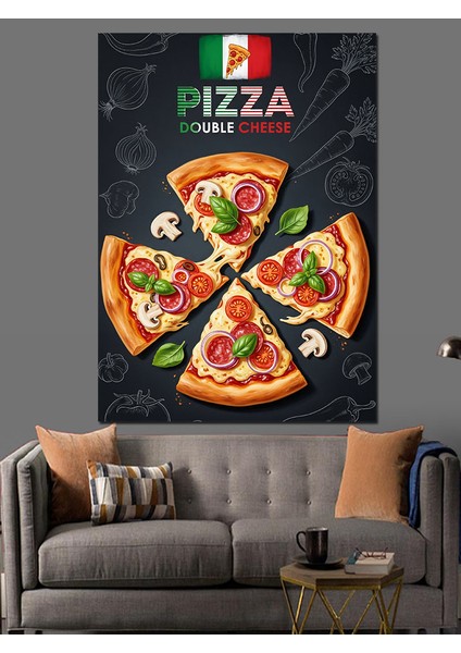 Italyan Pizza Dilimleri Afiş Dekoratif Kanvas - Mdf Ahşap Tablo fiyatları