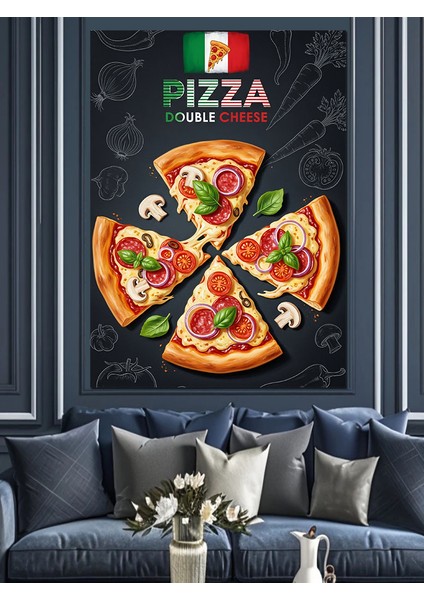 Italyan Pizza Dilimleri Afiş Dekoratif Kanvas - Mdf Ahşap Tablo indirimleri