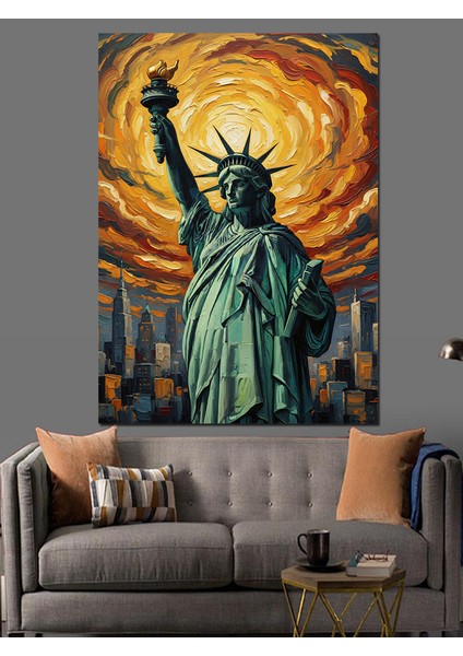 Özgürlük Heykeli Yeşil Renk Dekoratif Kanvas - Mdf Ahşap Tablo fiyatları