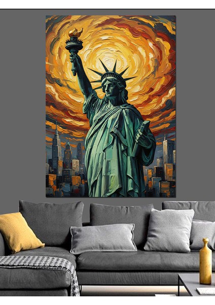 Özgürlük Heykeli Yeşil Renk Dekoratif Kanvas - Mdf Ahşap Tablo modelleri
