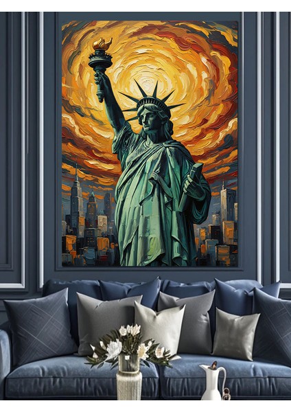 Özgürlük Heykeli Yeşil Renk Dekoratif Kanvas - Mdf Ahşap Tablo fırsatları