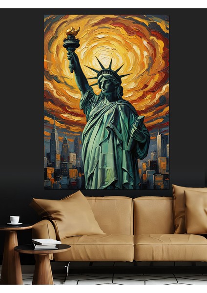 Özgürlük Heykeli Yeşil Renk Dekoratif Kanvas - Mdf Ahşap Tablo indirimleri