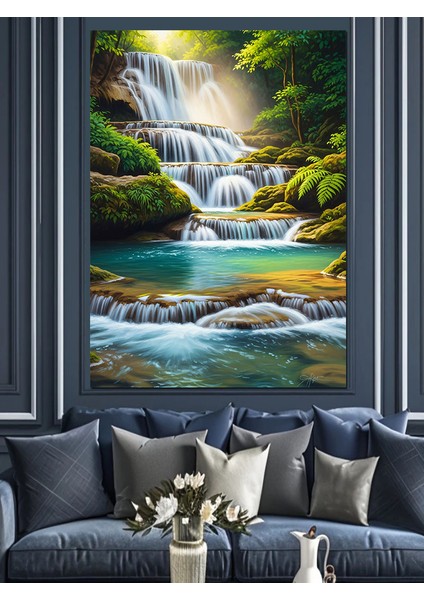 Şelale Orman Manzarası Su Dekoratif Kanvas - Mdf Ahşap Tablo fiyatları