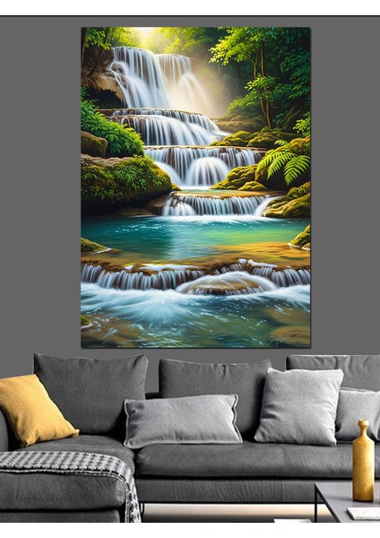 Şelale Orman Manzarası Su Dekoratif Kanvas - Mdf Ahşap Tablo modelleri