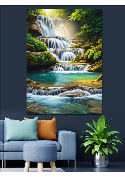 Şelale Orman Manzarası Su Dekoratif Kanvas - Mdf Ahşap Tablo indirimleri