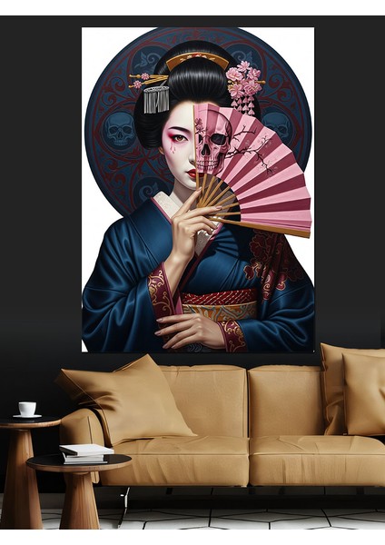 Yelpazeli Japon Kadın Şapka Retro Dekoratif Kanvas - Mdf Ahşap Tablo modelleri