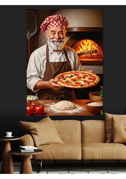 Yaşlı Adam Pizza Pişiriyor Dekoratif Kanvas - Mdf Ahşap Tablo fiyatları