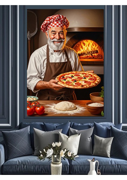 Yaşlı Adam Pizza Pişiriyor Dekoratif Kanvas - Mdf Ahşap Tablo modelleri