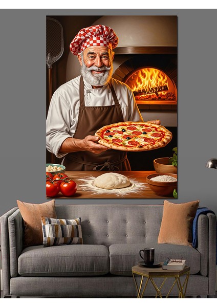 Yaşlı Adam Pizza Pişiriyor Dekoratif Kanvas - Mdf Ahşap Tablo indirimleri