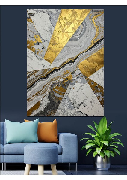 Mermer Altın Damarlı Soyut Dekoratif Kanvas - Mdf Ahşap Tablo indirimleri