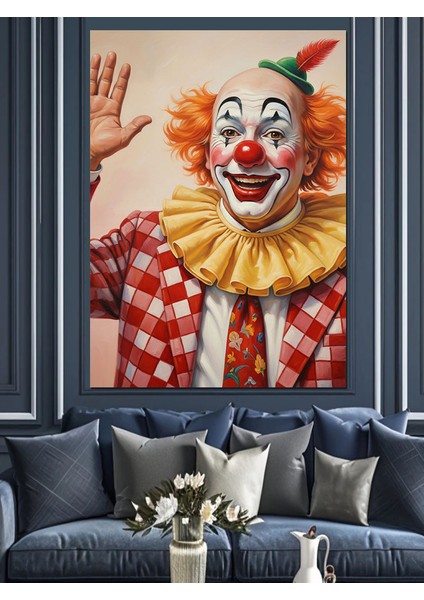 Kırmızı Burunlu Palyaço Komik Dekoratif Kanvas - Mdf Ahşap Tablo