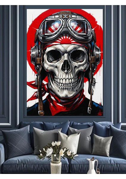 Kasklı Iskelet Kırmızı Gözler Dekoratif Kanvas - Mdf Ahşap Tablo fiyatları
