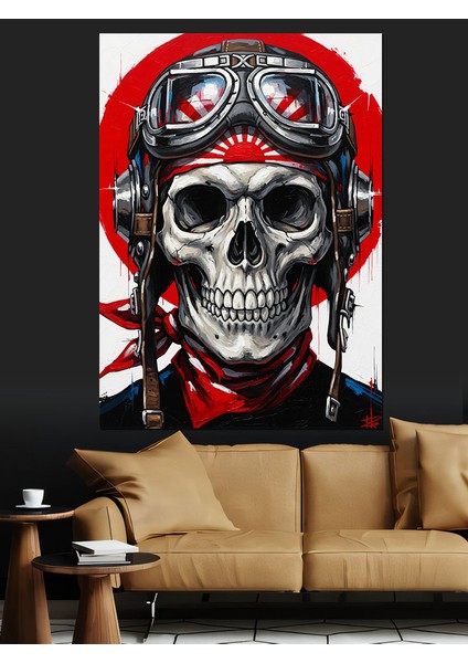 Kasklı Iskelet Kırmızı Gözler Dekoratif Kanvas - Mdf Ahşap Tablo modelleri