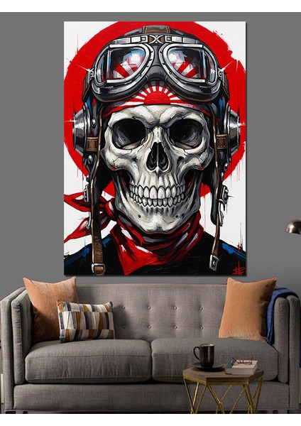 Kasklı Iskelet Kırmızı Gözler Dekoratif Kanvas - Mdf Ahşap Tablo indirimleri