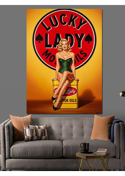 Lucky Lady Retro Pin-Up Dekoratif Kanvas - Mdf Ahşap Tablo fiyatları