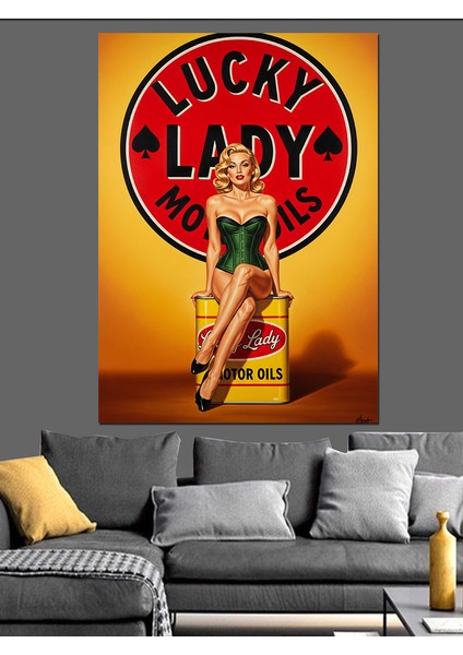 Lucky Lady Retro Pin-Up Dekoratif Kanvas - Mdf Ahşap Tablo modelleri