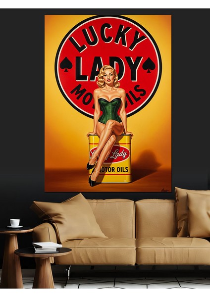 Lucky Lady Retro Pin-Up Dekoratif Kanvas - Mdf Ahşap Tablo indirimleri