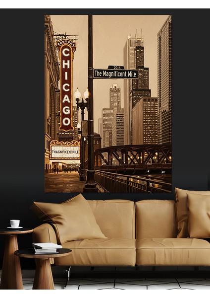New York Şehir Silüeti Dekoratif Kanvas - Mdf Ahşap Tablo