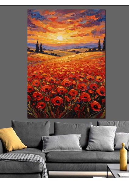 Kırmızı Gelincik Çiçek Tarlası Dekoratif Kanvas - Mdf Ahşap Tablo modelleri