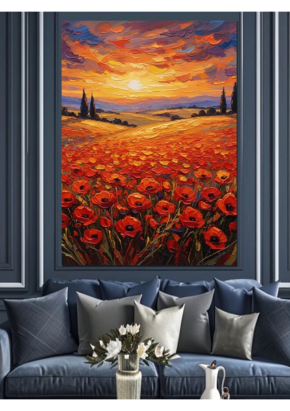 Kırmızı Gelincik Çiçek Tarlası Dekoratif Kanvas - Mdf Ahşap Tablo fırsatları