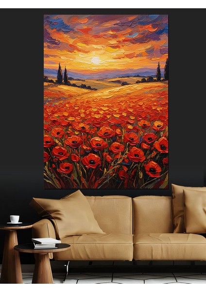 Kırmızı Gelincik Çiçek Tarlası Dekoratif Kanvas - Mdf Ahşap Tablo indirimleri