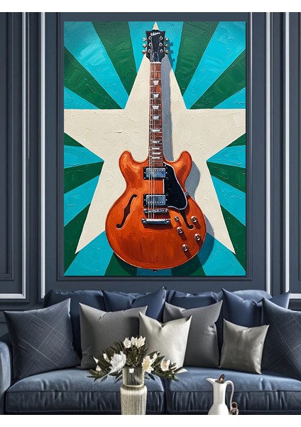 Elektrik Gitar Müzik Yıldız Dekoratif Kanvas - Mdf Ahşap Tablo