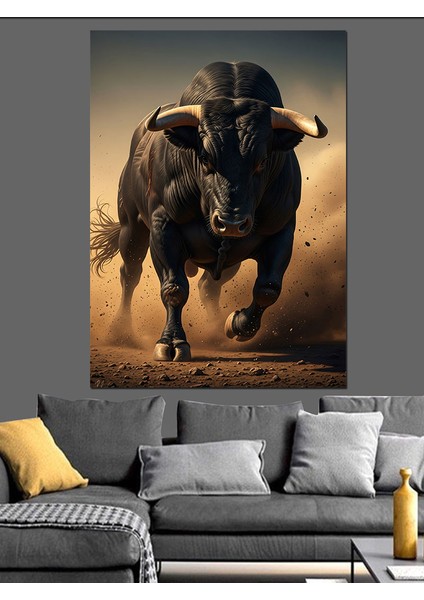 Boğa Vahşi Hayvan Portresi Dekoratif Kanvas - Mdf Ahşap Tablo