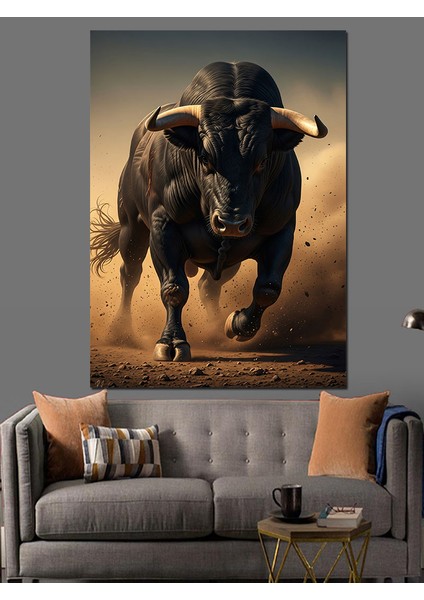 Boğa Vahşi Hayvan Portresi Dekoratif Kanvas - Mdf Ahşap Tablo fiyatları