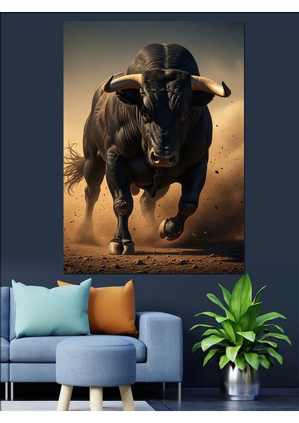 Boğa Vahşi Hayvan Portresi Dekoratif Kanvas - Mdf Ahşap Tablo modelleri
