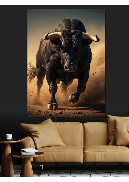 Boğa Vahşi Hayvan Portresi Dekoratif Kanvas - Mdf Ahşap Tablo fırsatları