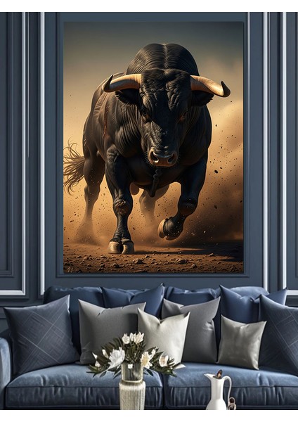 Boğa Vahşi Hayvan Portresi Dekoratif Kanvas - Mdf Ahşap Tablo indirimleri