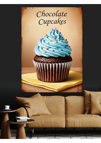 Çikolatalı Cupcake Tatlı Yiyecek Dekoratif Kanvas - Mdf Ahşap Tablo