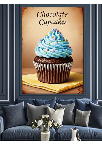 Çikolatalı Cupcake Tatlı Yiyecek Dekoratif Kanvas - Mdf Ahşap Tablo fiyatları