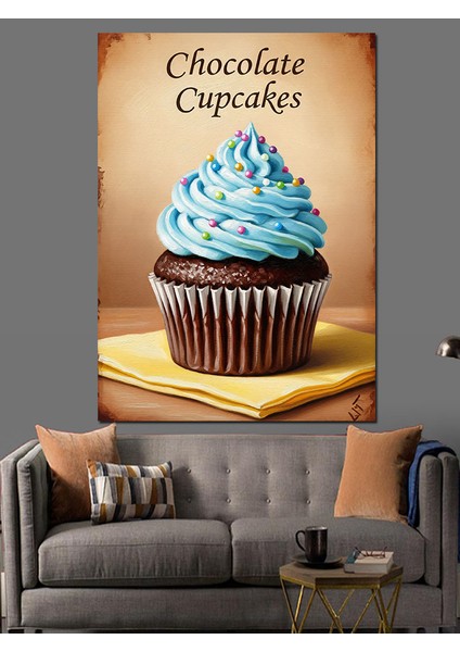 Çikolatalı Cupcake Tatlı Yiyecek Dekoratif Kanvas - Mdf Ahşap Tablo fırsatları