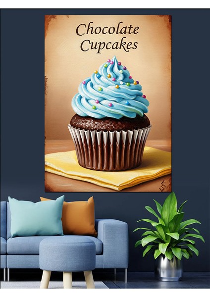 Çikolatalı Cupcake Tatlı Yiyecek Dekoratif Kanvas - Mdf Ahşap Tablo indirimleri