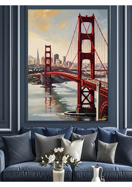 San Francisco Köprüsü Parlak Güneş Dekoratif Kanvas - Mdf Ahşap Tablo fiyatları