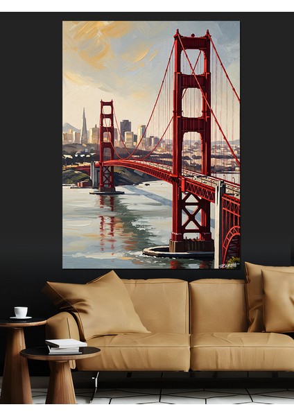 San Francisco Köprüsü Parlak Güneş Dekoratif Kanvas - Mdf Ahşap Tablo modelleri