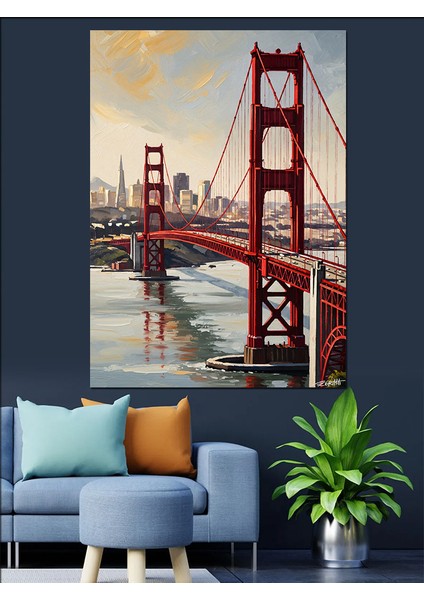 San Francisco Köprüsü Parlak Güneş Dekoratif Kanvas - Mdf Ahşap Tablo fırsatları