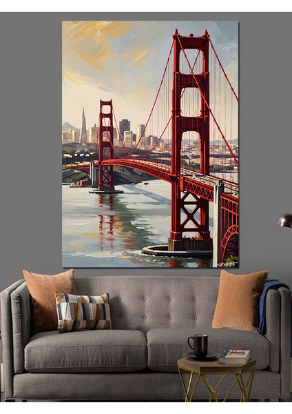 San Francisco Köprüsü Parlak Güneş Dekoratif Kanvas - Mdf Ahşap Tablo indirimleri