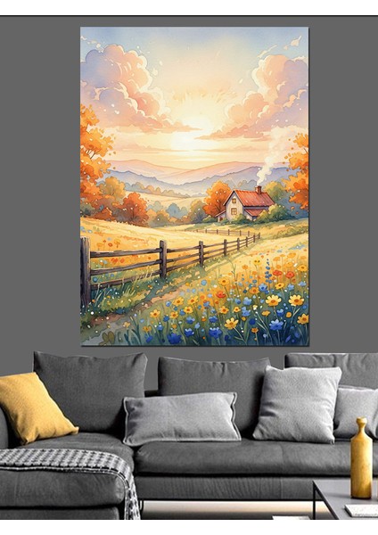 Kırsal Alanda Gün Batımı Dekoratif Kanvas - Mdf Ahşap Tablo fiyatları