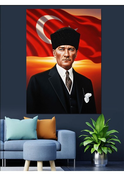 Atatürk Portresi Bayrak Kırmızı Dekoratif Kanvas - Mdf Ahşap Tablo fiyatları