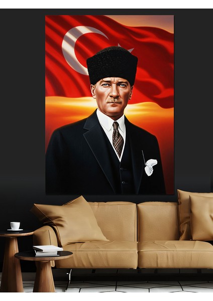 Atatürk Portresi Bayrak Kırmızı Dekoratif Kanvas - Mdf Ahşap Tablo modelleri