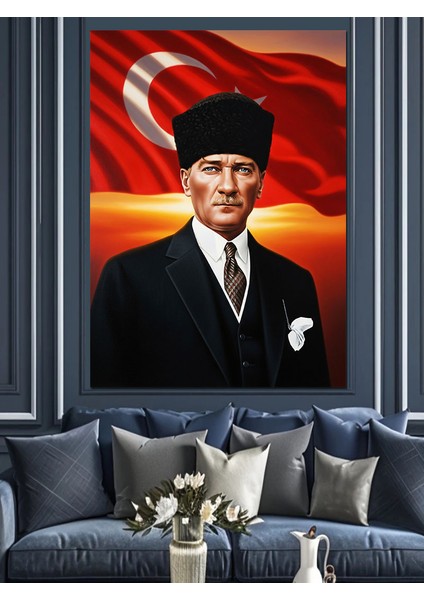 Atatürk Portresi Bayrak Kırmızı Dekoratif Kanvas - Mdf Ahşap Tablo fırsatları