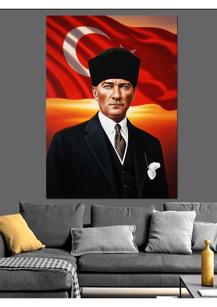 Atatürk Portresi Bayrak Kırmızı Dekoratif Kanvas - Mdf Ahşap Tablo indirimleri