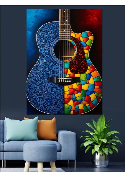 Gitar Mavi Mozaik Sanat Dekoratif Kanvas - Mdf Ahşap Tablo fiyatları