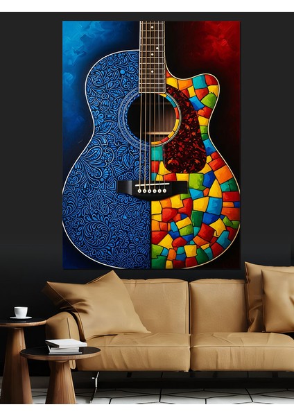 Gitar Mavi Mozaik Sanat Dekoratif Kanvas - Mdf Ahşap Tablo modelleri