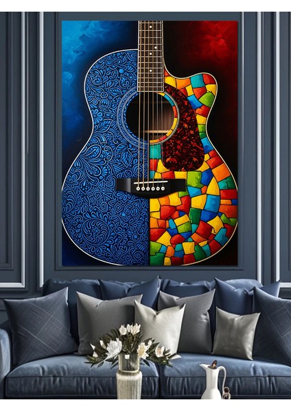 Gitar Mavi Mozaik Sanat Dekoratif Kanvas - Mdf Ahşap Tablo fırsatları