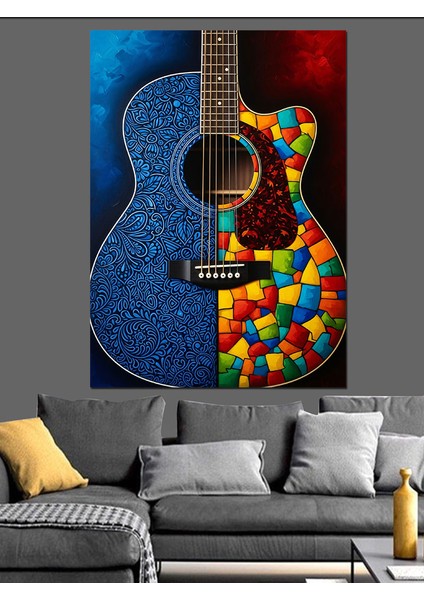 Gitar Mavi Mozaik Sanat Dekoratif Kanvas - Mdf Ahşap Tablo indirimleri