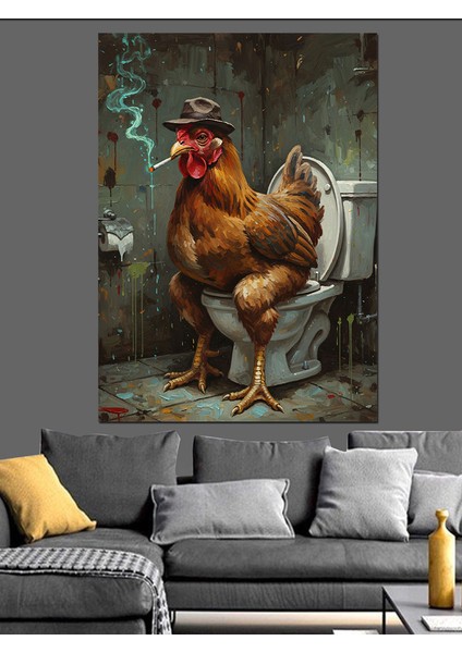 Horoz Kümes Hayvan Portresi Dekoratif Kanvas - Mdf Ahşap Tablo