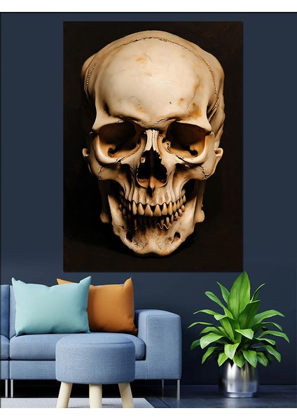 Siyah Beyaz Kurukafa Çizim Dekoratif Kanvas - Mdf Ahşap Tablo